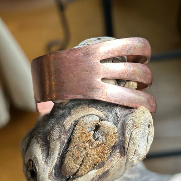 Vintage Wide Three Band Solid Copper Cuff Bracelet - Picture 3 of 9